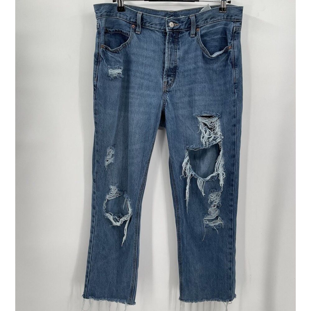 Old‎ Navy 12 OG Straight Jeans Womens Blue Distressed Ripped Raw Hem High Rise